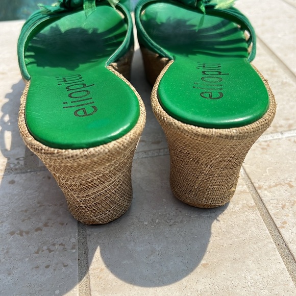 Green Slides Wedges Flower Ribbon Details Size 8 Platform Open Toe Elio Pitti - Picture 8 of 16